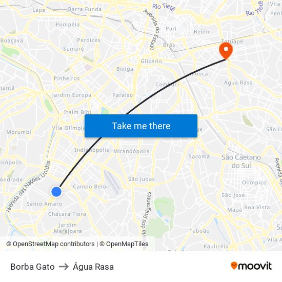 Borba Gato to Água Rasa map