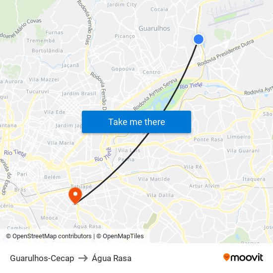 Guarulhos-Cecap to Água Rasa map