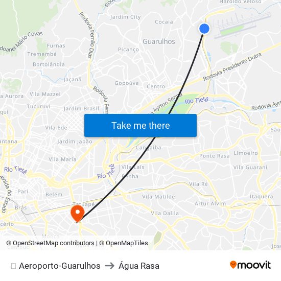 ✈️ Aeroporto-Guarulhos to Água Rasa map