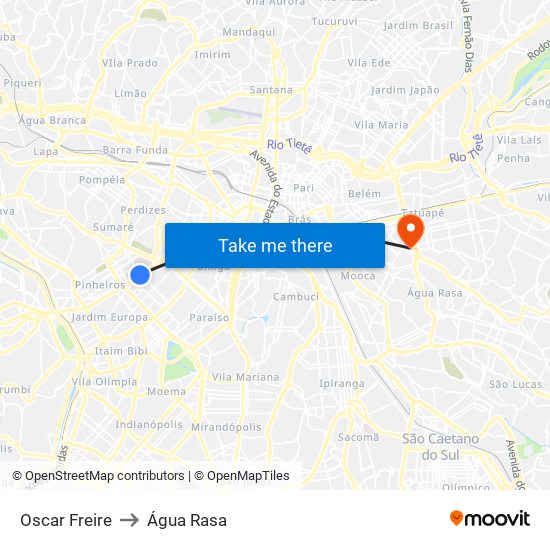 Oscar Freire to Água Rasa map