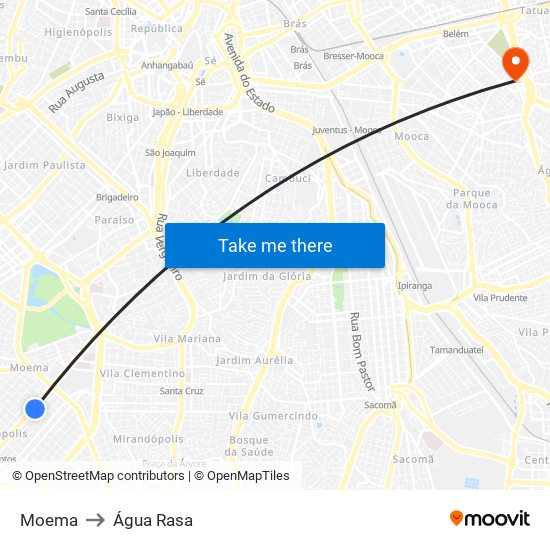 Moema to Água Rasa map