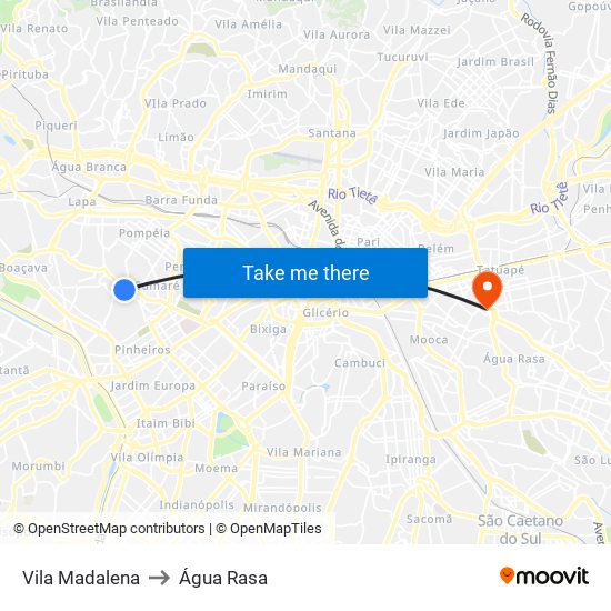 Vila Madalena to Água Rasa map