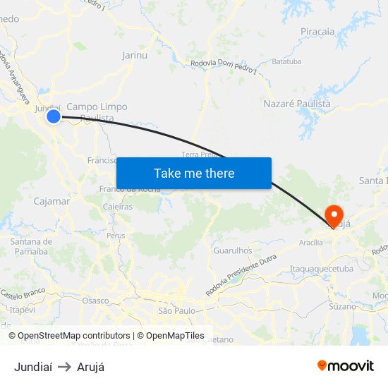 Jundiaí to Arujá map