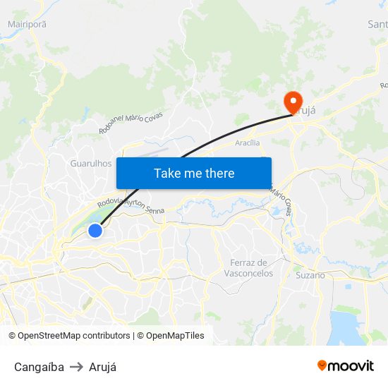 Cangaíba to Arujá map