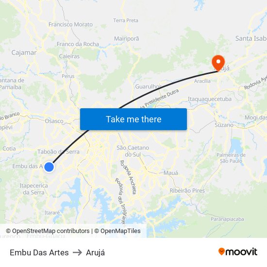 Embu Das Artes to Arujá map