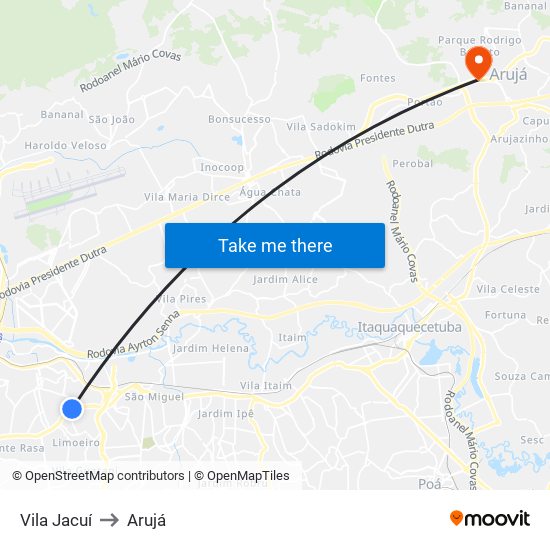 Vila Jacuí to Arujá map