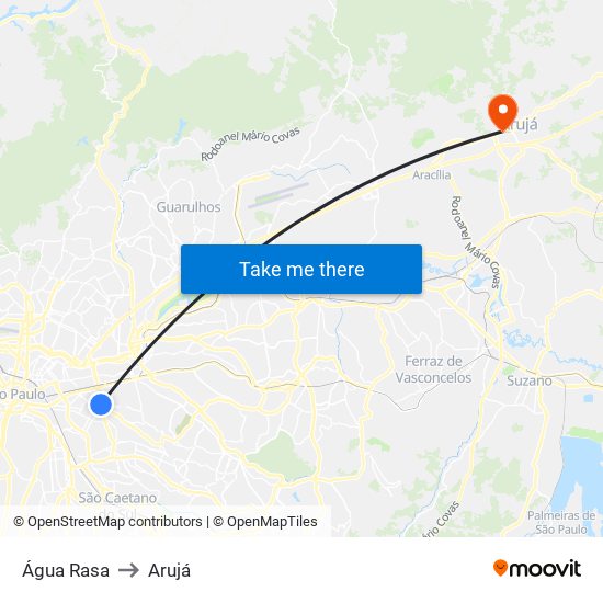 Água Rasa to Arujá map