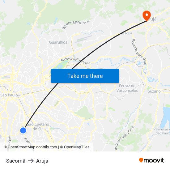 Sacomã to Arujá map