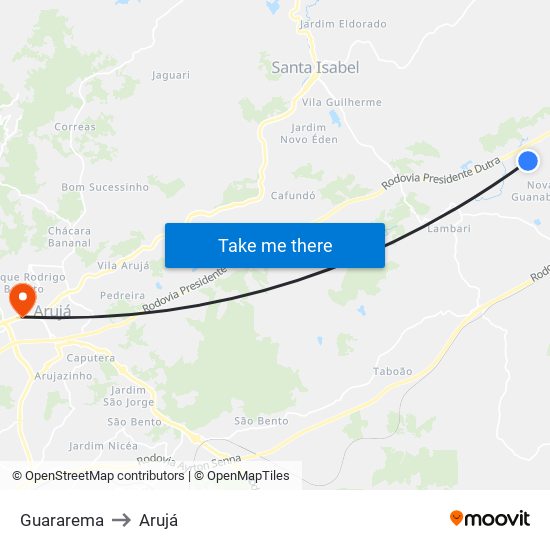 Guararema to Arujá map