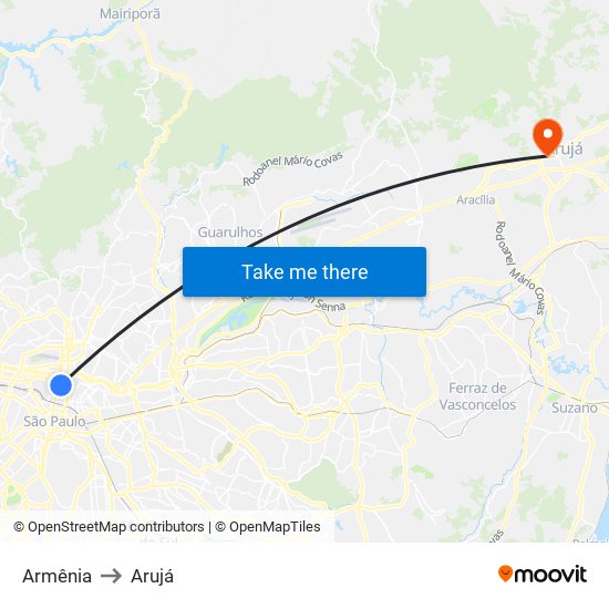 Armênia to Arujá map