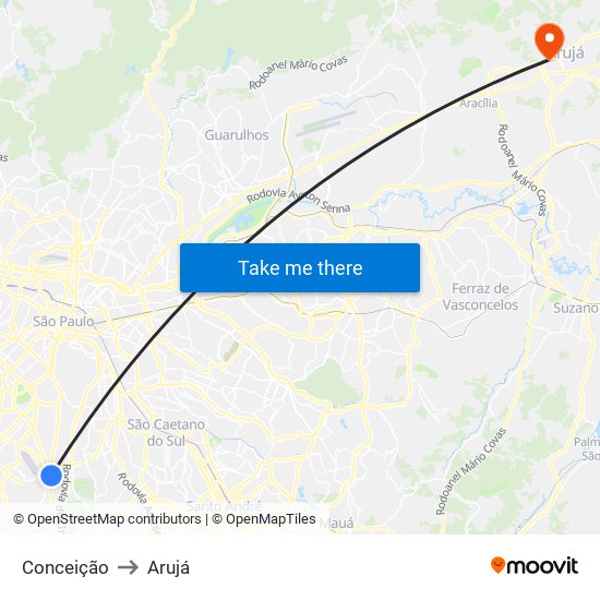 Conceição to Arujá map