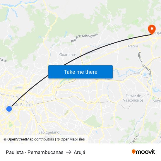 Paulista - Pernambucanas to Arujá map