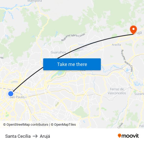 Santa Cecília to Arujá map