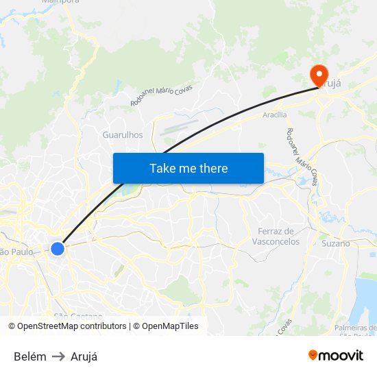 Belém to Arujá map