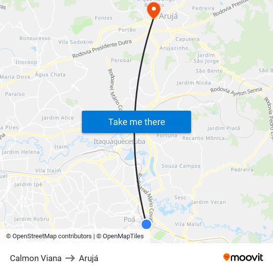 Calmon Viana to Arujá map