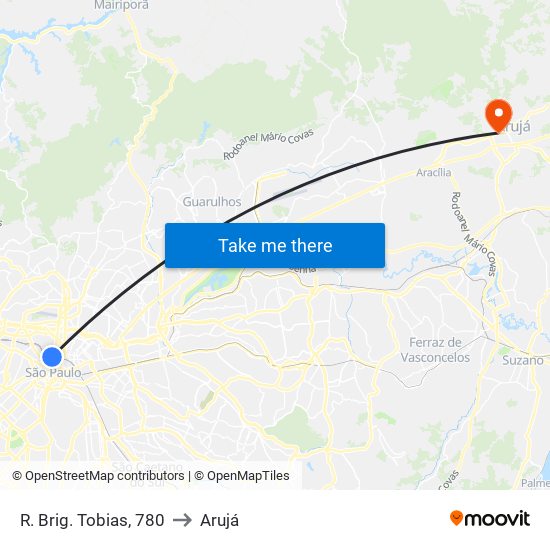 Rua Brigadeiro Tobias, 780 to Arujá map