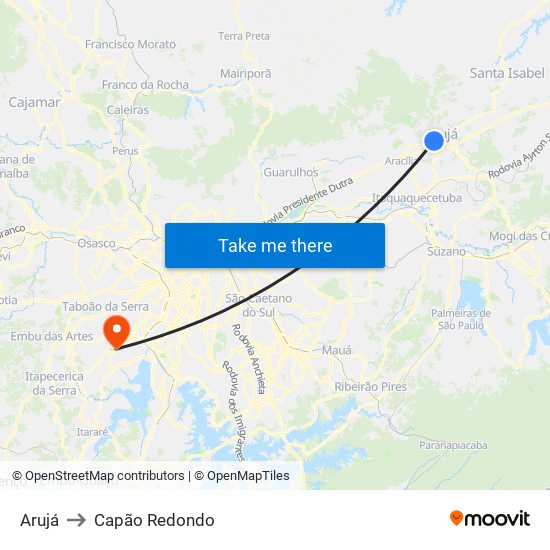 Arujá to Capão Redondo map