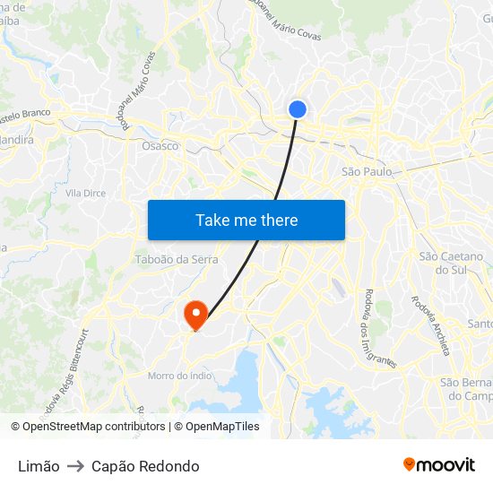 Limão to Capão Redondo map