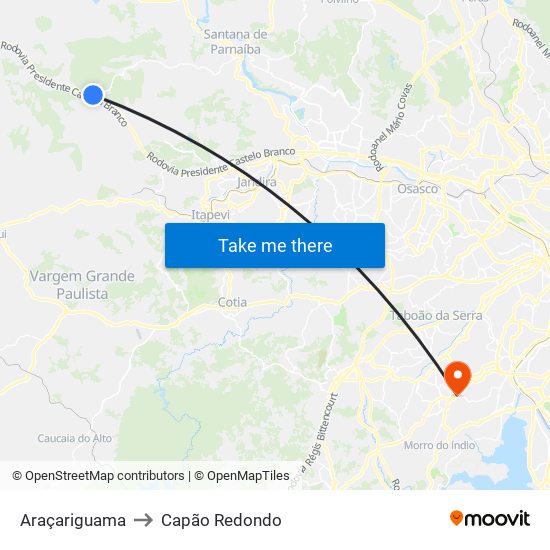 Araçariguama to Capão Redondo map