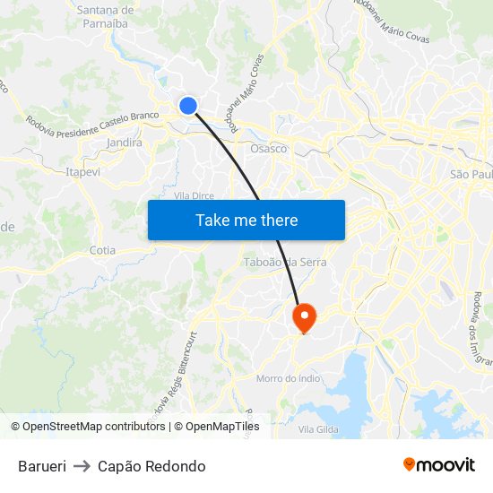 Barueri to Capão Redondo map