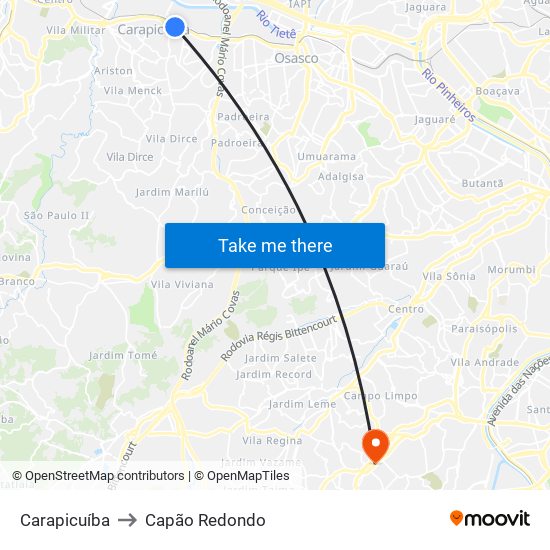 Carapicuíba to Capão Redondo map