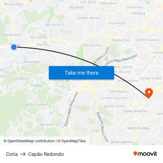 Cotia to Capão Redondo map