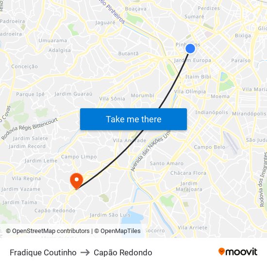 Fradique Coutinho to Capão Redondo map