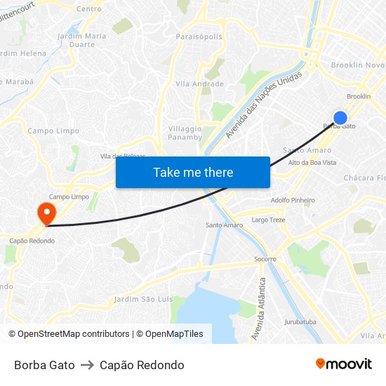 Borba Gato to Capão Redondo map