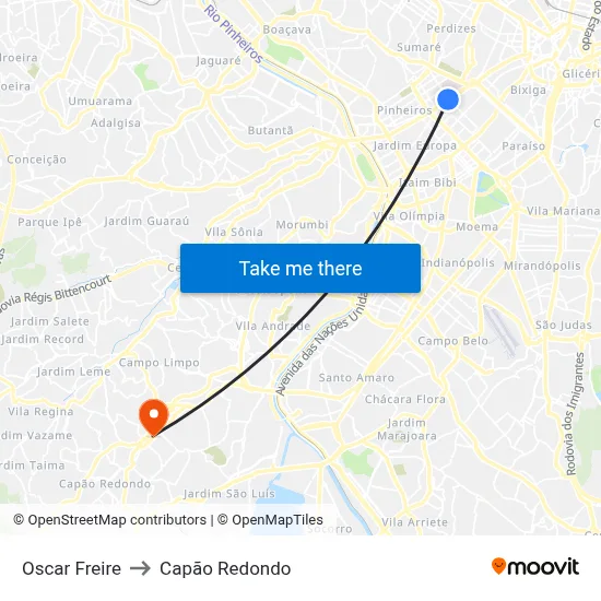 Oscar Freire to Capão Redondo map