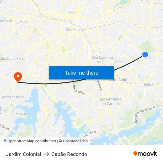 Jardim Colonial to Capão Redondo map