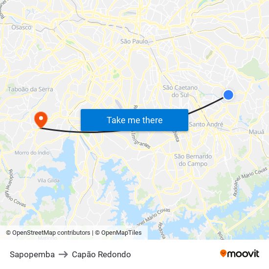 Sapopemba to Capão Redondo map