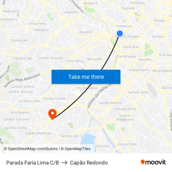 Parada Faria Lima C/B to Capão Redondo map