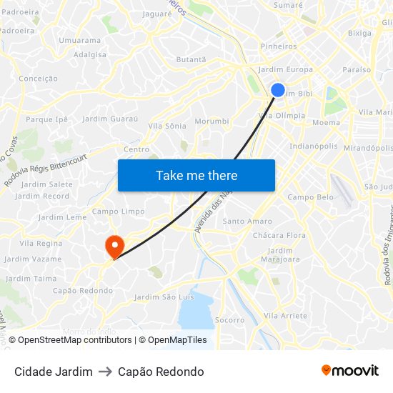 Cidade Jardim to Capão Redondo map