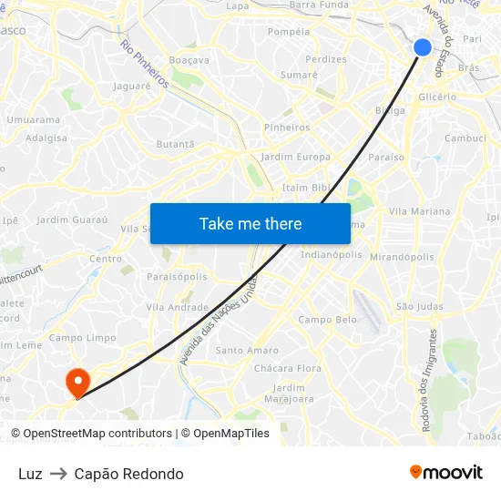 Luz to Capão Redondo map
