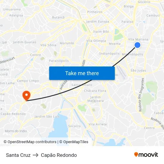 Santa Cruz to Capão Redondo map