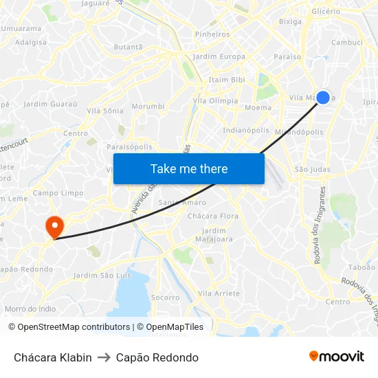 Chácara Klabin to Capão Redondo map