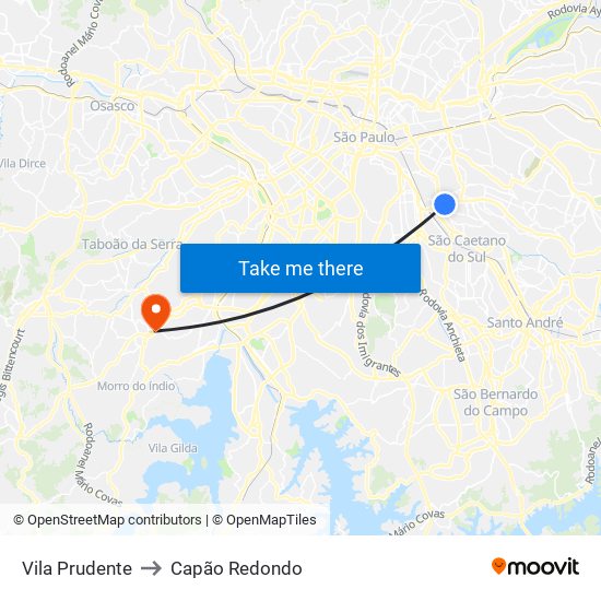 Vila Prudente to Capão Redondo map
