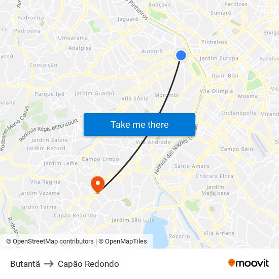 Butantã to Capão Redondo map