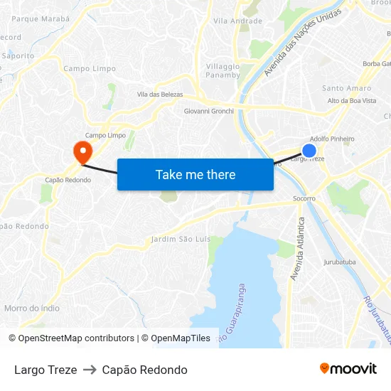 Largo Treze to Capão Redondo map