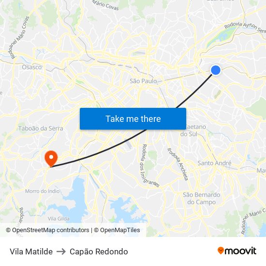 Vila Matilde to Capão Redondo map