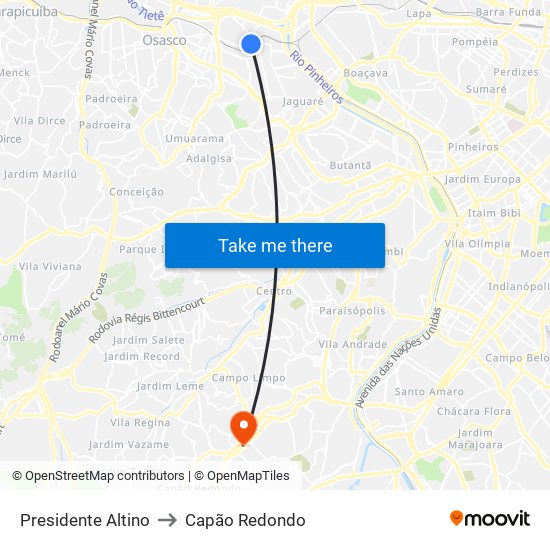 Presidente Altino to Capão Redondo map