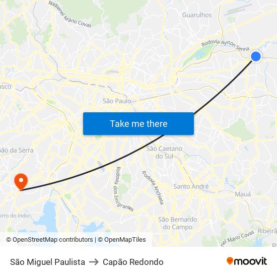 São Miguel Paulista to Capão Redondo map