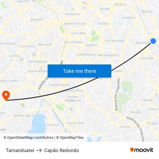 Tamanduateí to Capão Redondo map
