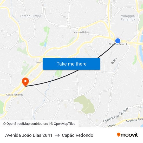 Avenida João Dias 2841 to Capão Redondo map