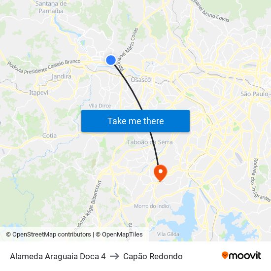 Alameda Araguaia Doca 4 to Capão Redondo map