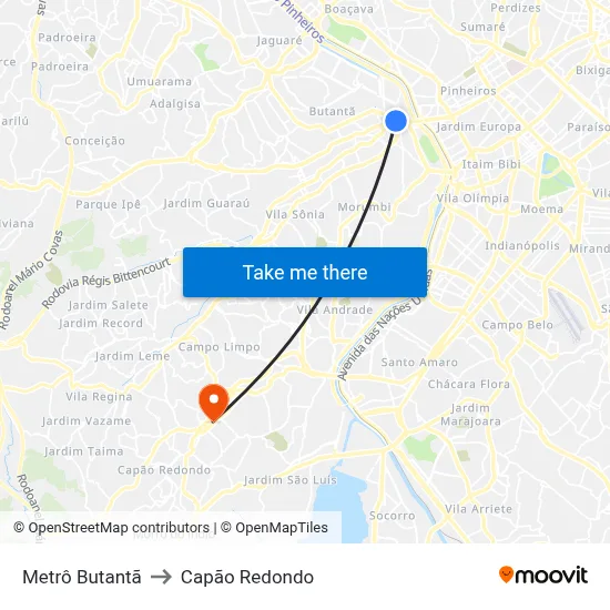 Metrô Butantã to Capão Redondo map