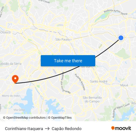 Corinthians-Itaquera to Capão Redondo map