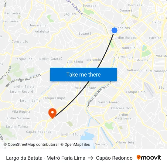 Largo da Batata - Metrô Faria Lima to Capão Redondo map