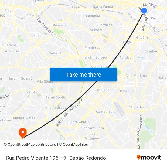 Rua Pedro Vicente 196 to Capão Redondo map