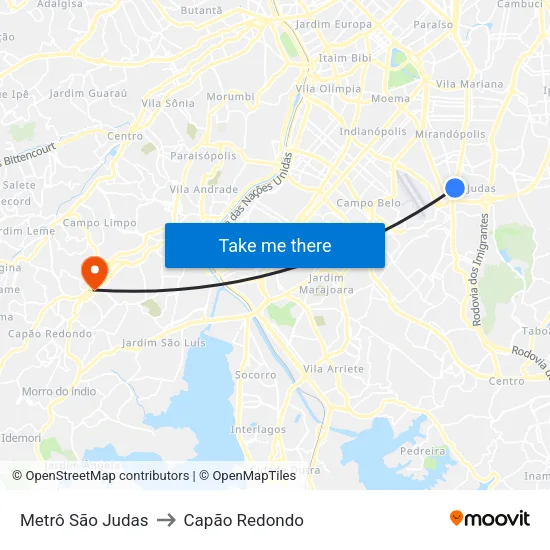 Metrô São Judas to Capão Redondo map